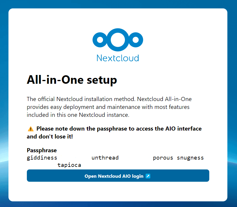 Nextcloud AIO installation